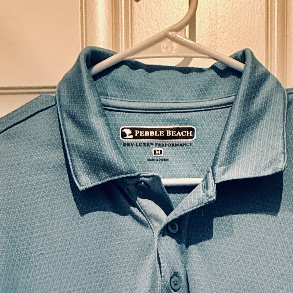 PEBBLE Beach Performance Blue/White Men's Golf Polo Shirt Size Medium